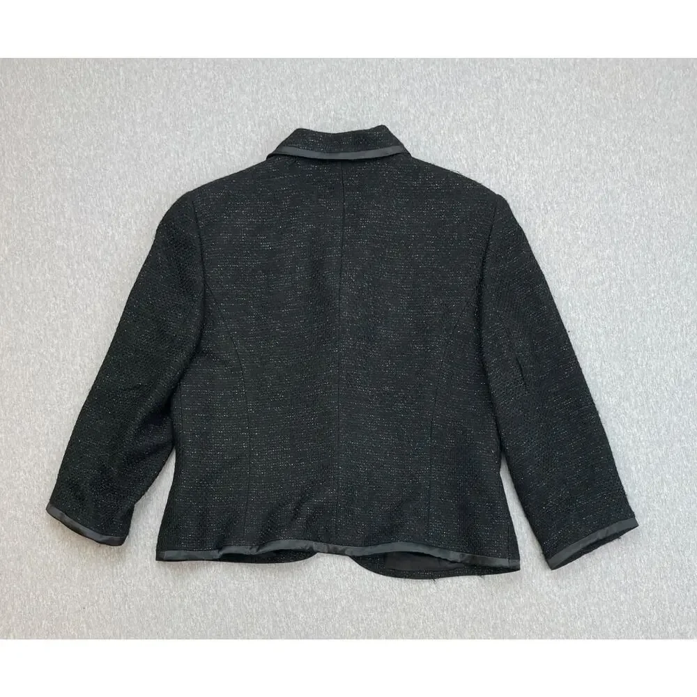 Kate Hill‎ Blazer Womens 10 Black Stretch 3-Button Lined Jacket